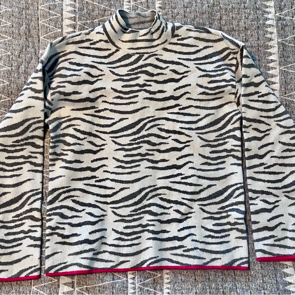 Maeve Anthropologie Zebra Stripe Mock Neck Cozy Knit Sweater Womens S Neutral